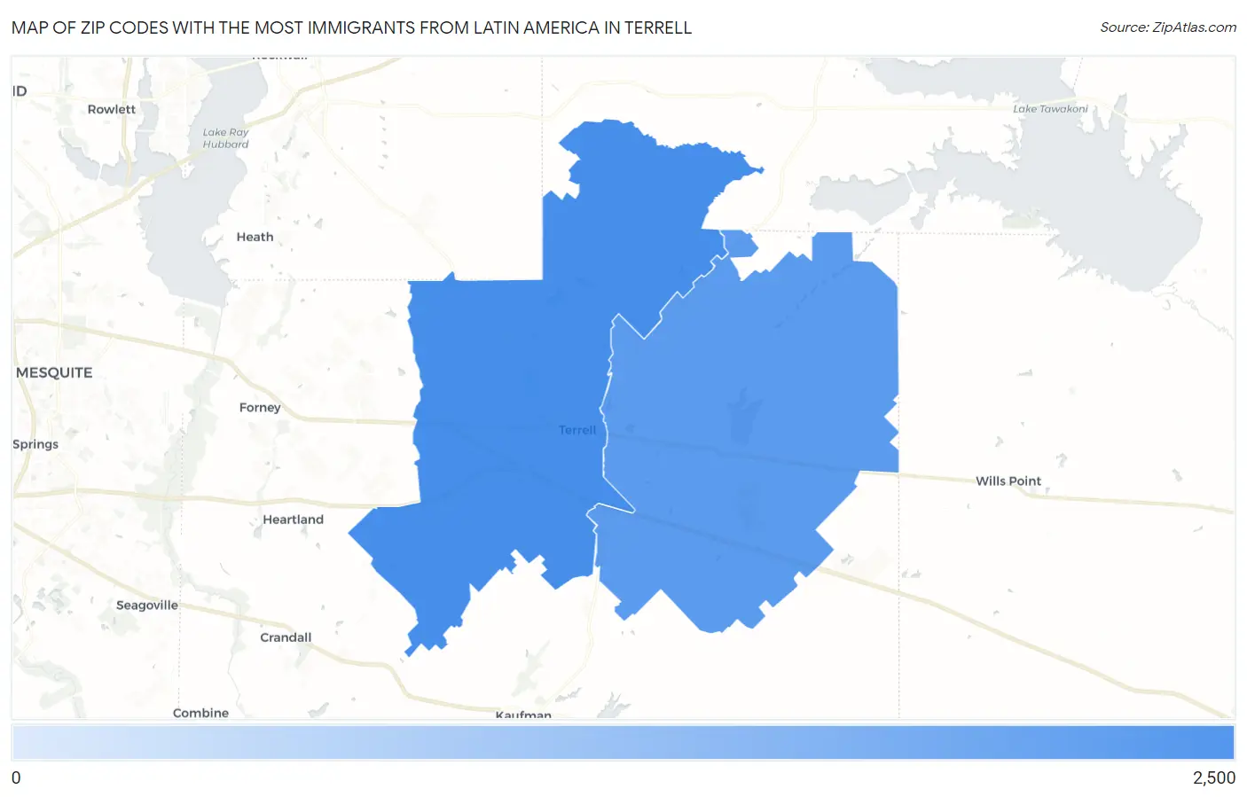 Zip Codes with the Most Immigrants from Latin America in Terrell Map