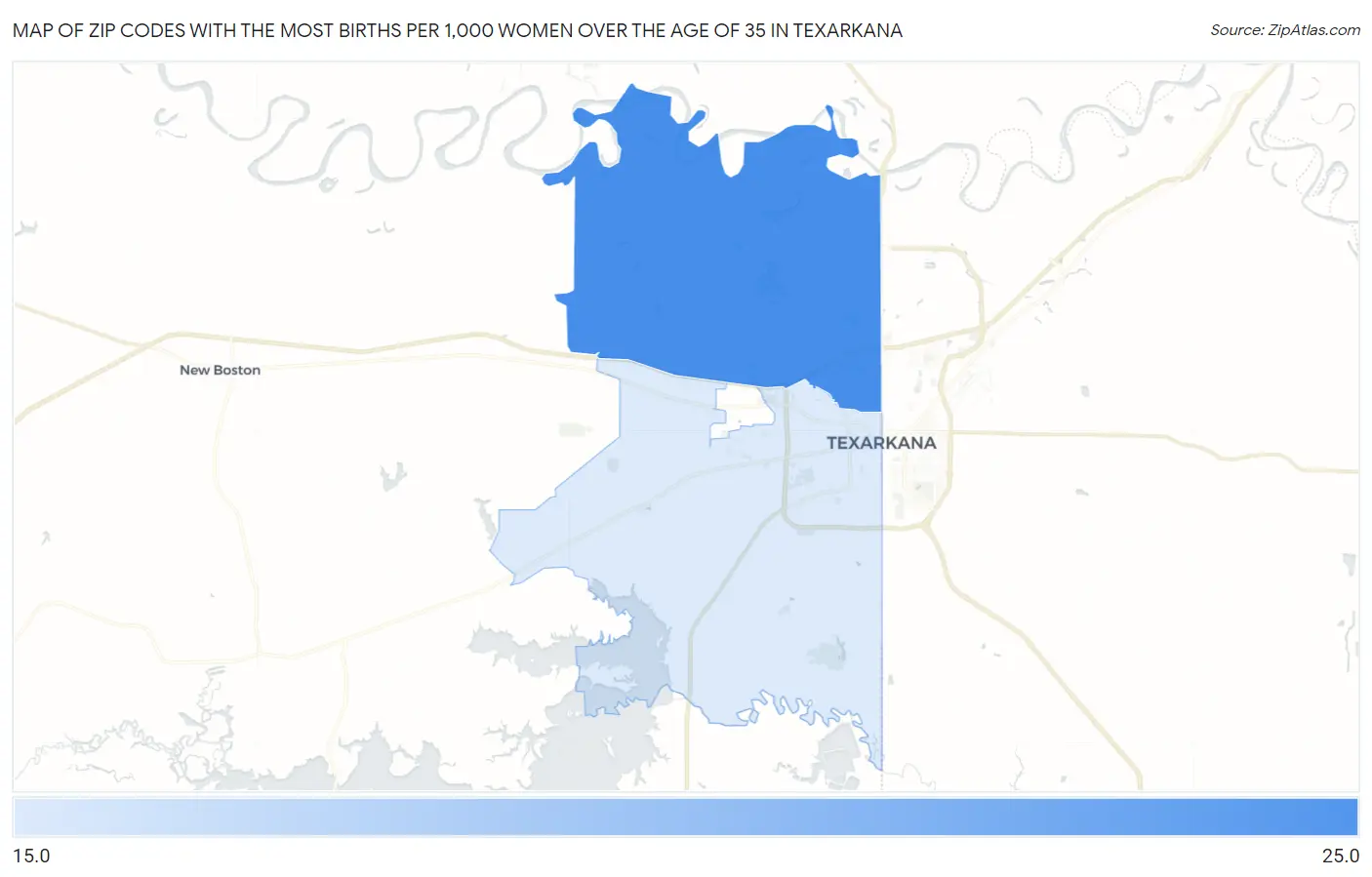 Zip Codes with the Most Births per 1,000 Women Over the Age of 35 in Texarkana Map