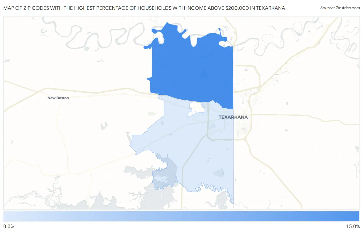 Zip Codes with the Highest Percentage of Households with Income Above $200,000 in Texarkana Map