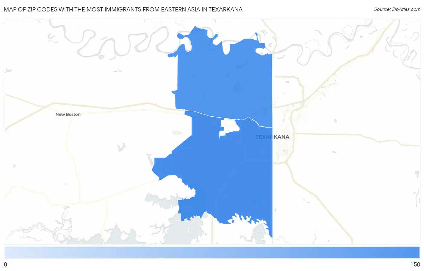 Zip Codes with the Most Immigrants from Eastern Asia in Texarkana Map