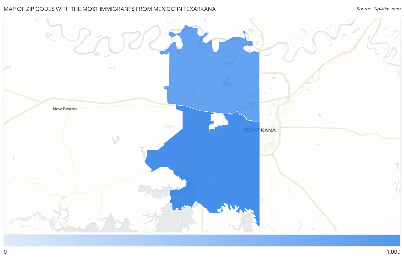Zip Codes with the Most Immigrants from Mexico in Texarkana Map