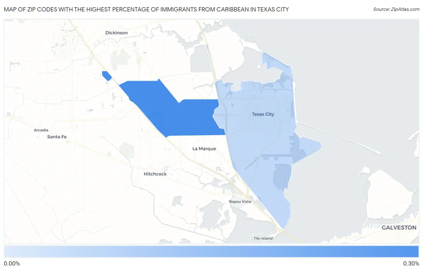 Zip Codes with the Highest Percentage of Immigrants from Caribbean in Texas City Map