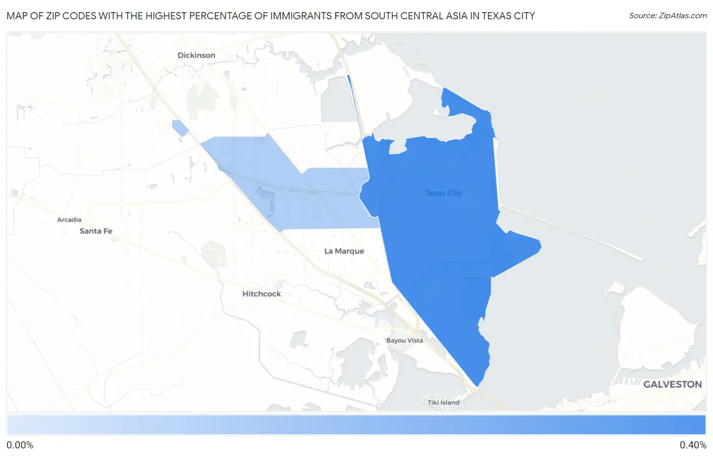 Zip Codes with the Highest Percentage of Immigrants from South Central Asia in Texas City Map