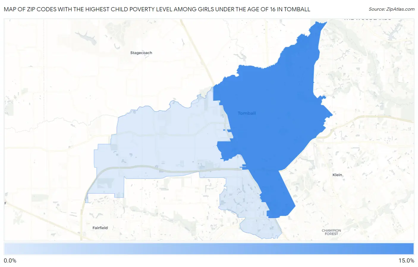 Zip Codes with the Highest Child Poverty Level Among Girls Under the Age of 16 in Tomball Map