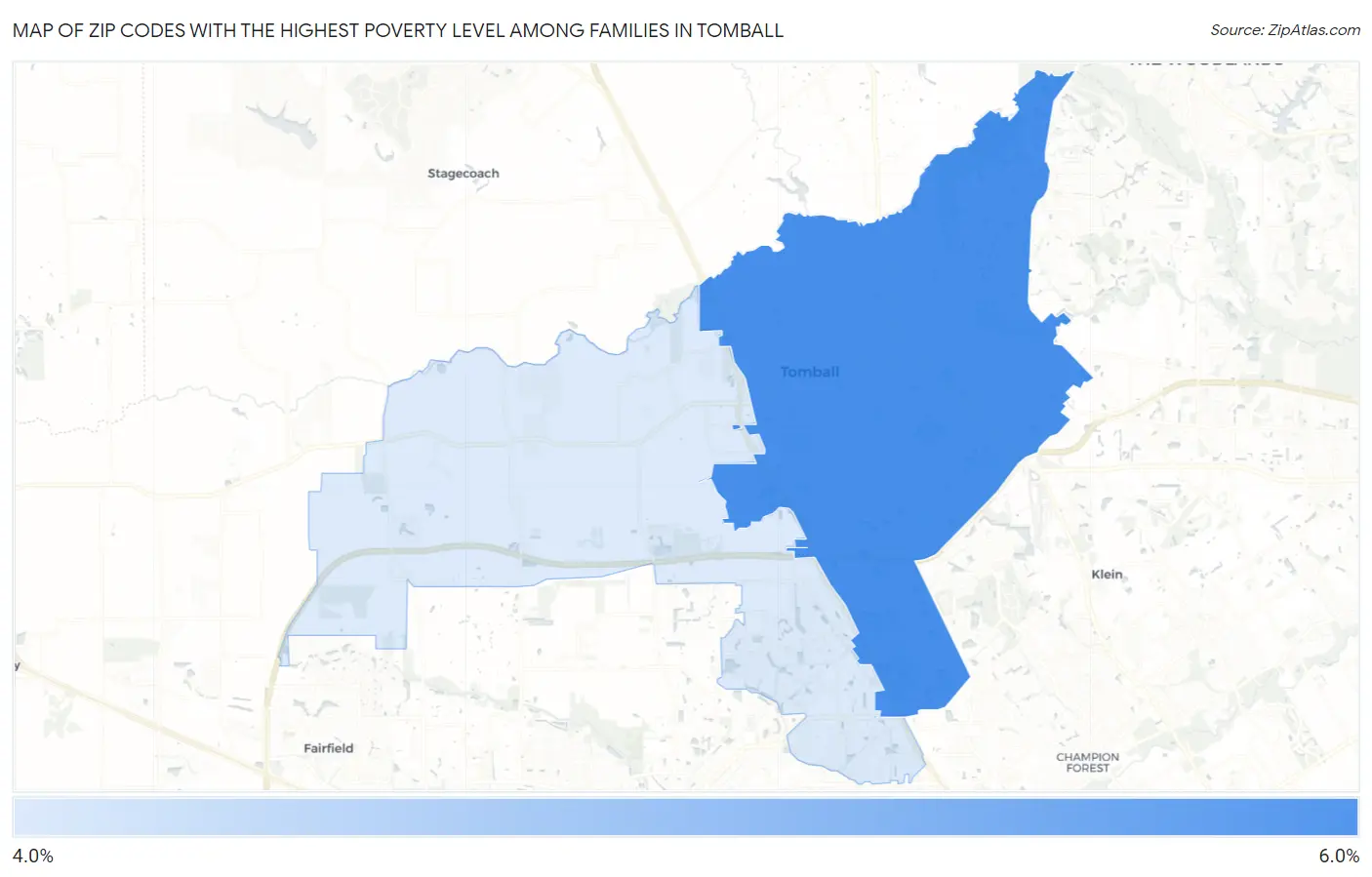 Zip Codes with the Highest Poverty Level Among Families in Tomball Map