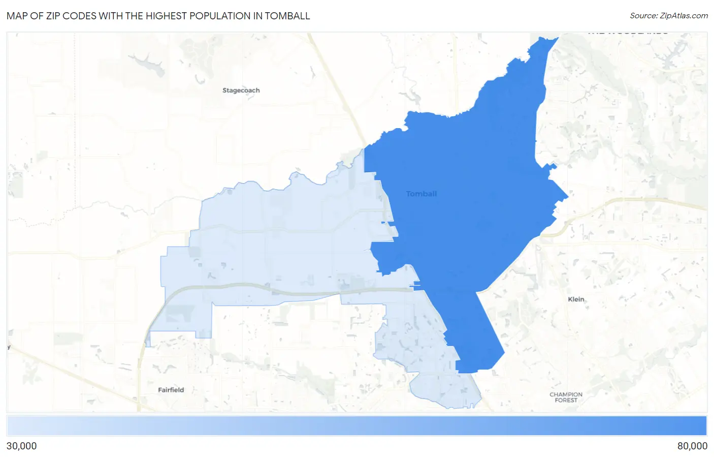 Zip Codes with the Highest Population in Tomball Map
