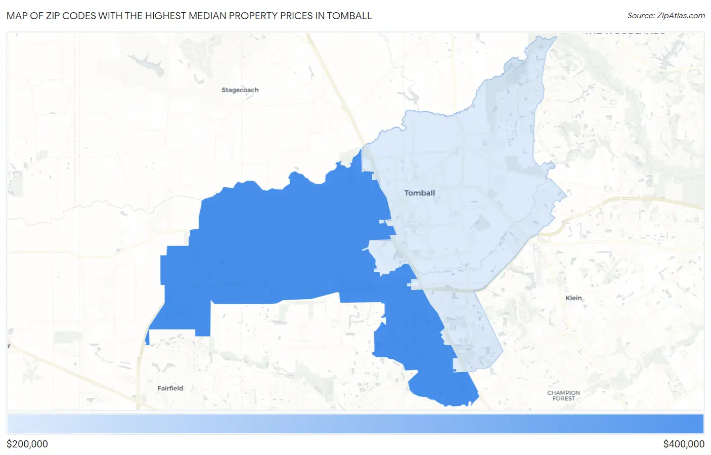 Zip Codes with the Highest Median Property Prices in Tomball Map