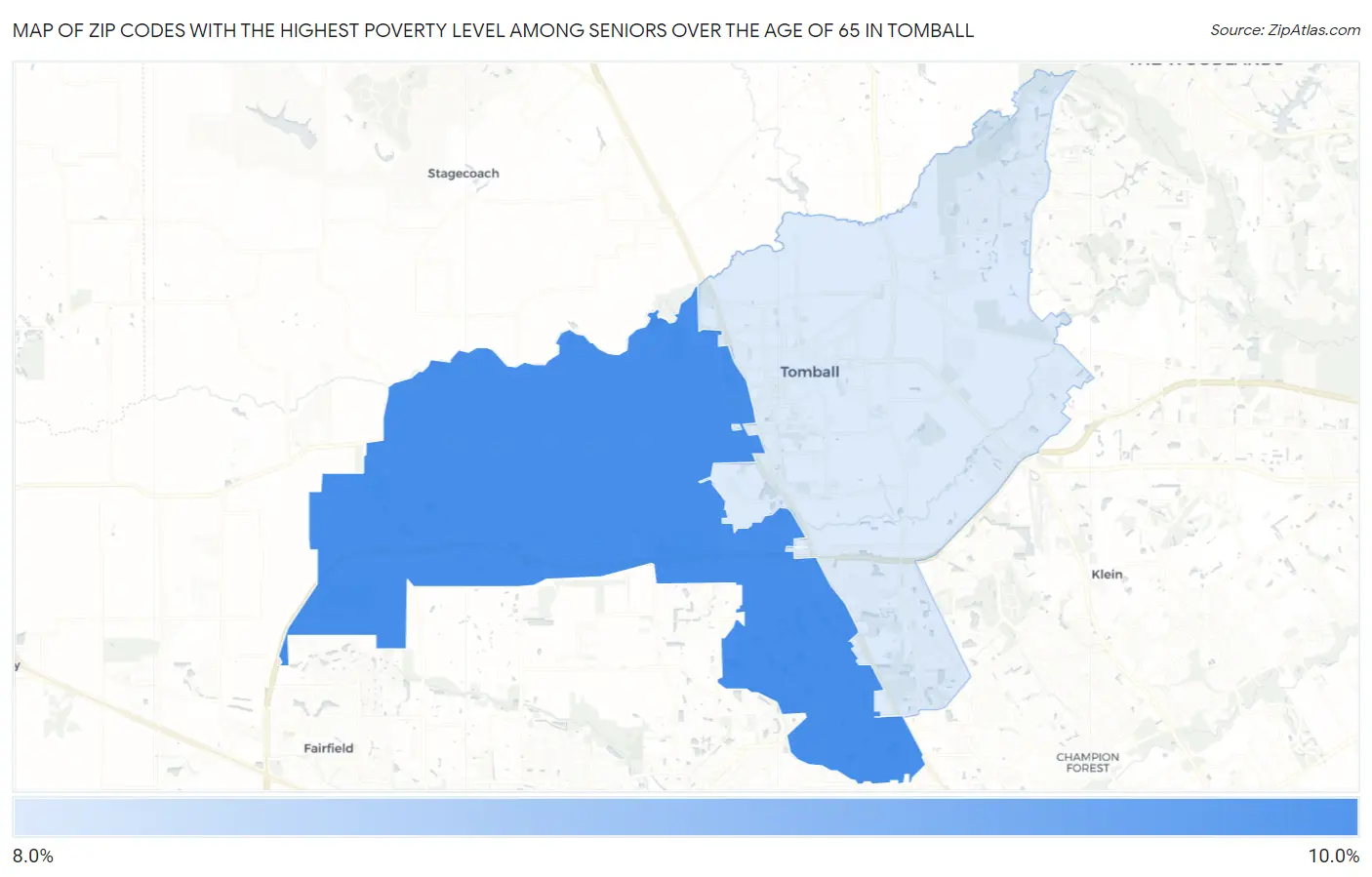 Zip Codes with the Highest Poverty Level Among Seniors Over the Age of 65 in Tomball Map