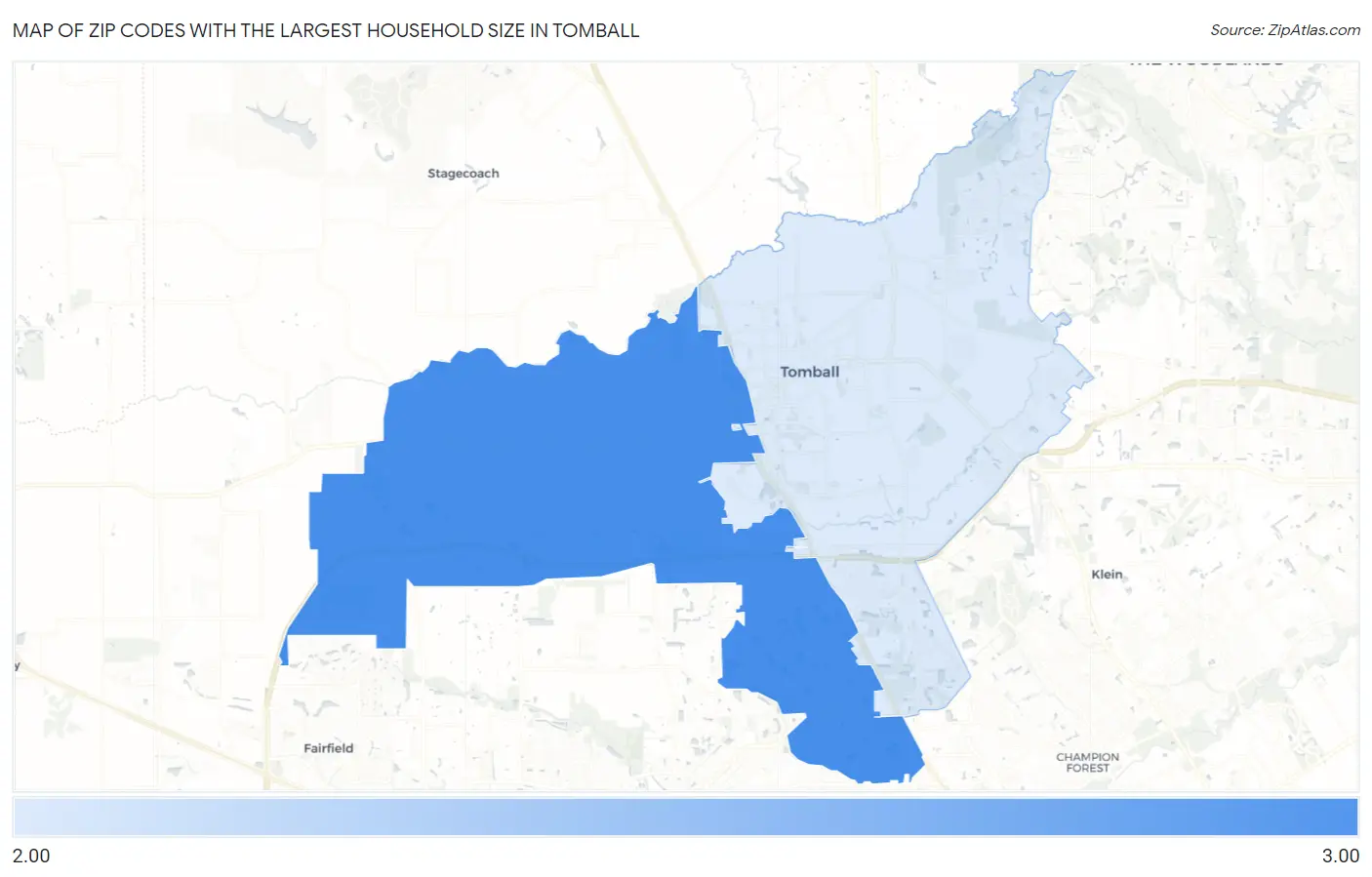 Zip Codes with the Largest Household Size in Tomball Map