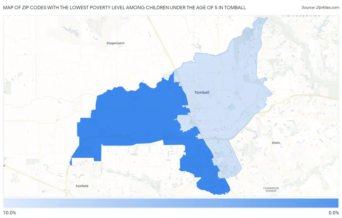 Zip Codes with the Lowest Poverty Level Among Children Under the Age of 5 in Tomball Map