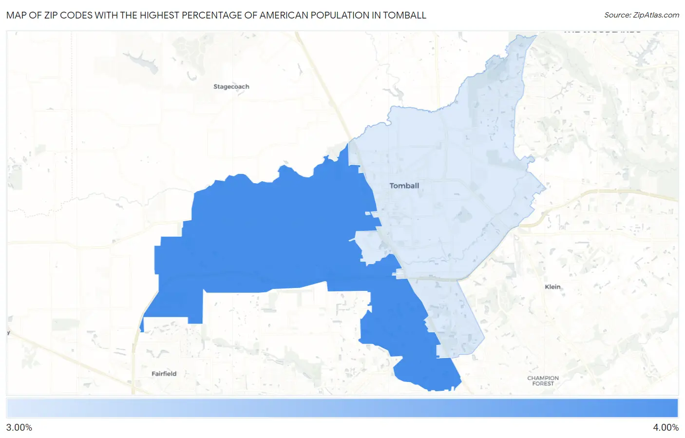 Zip Codes with the Highest Percentage of American Population in Tomball Map