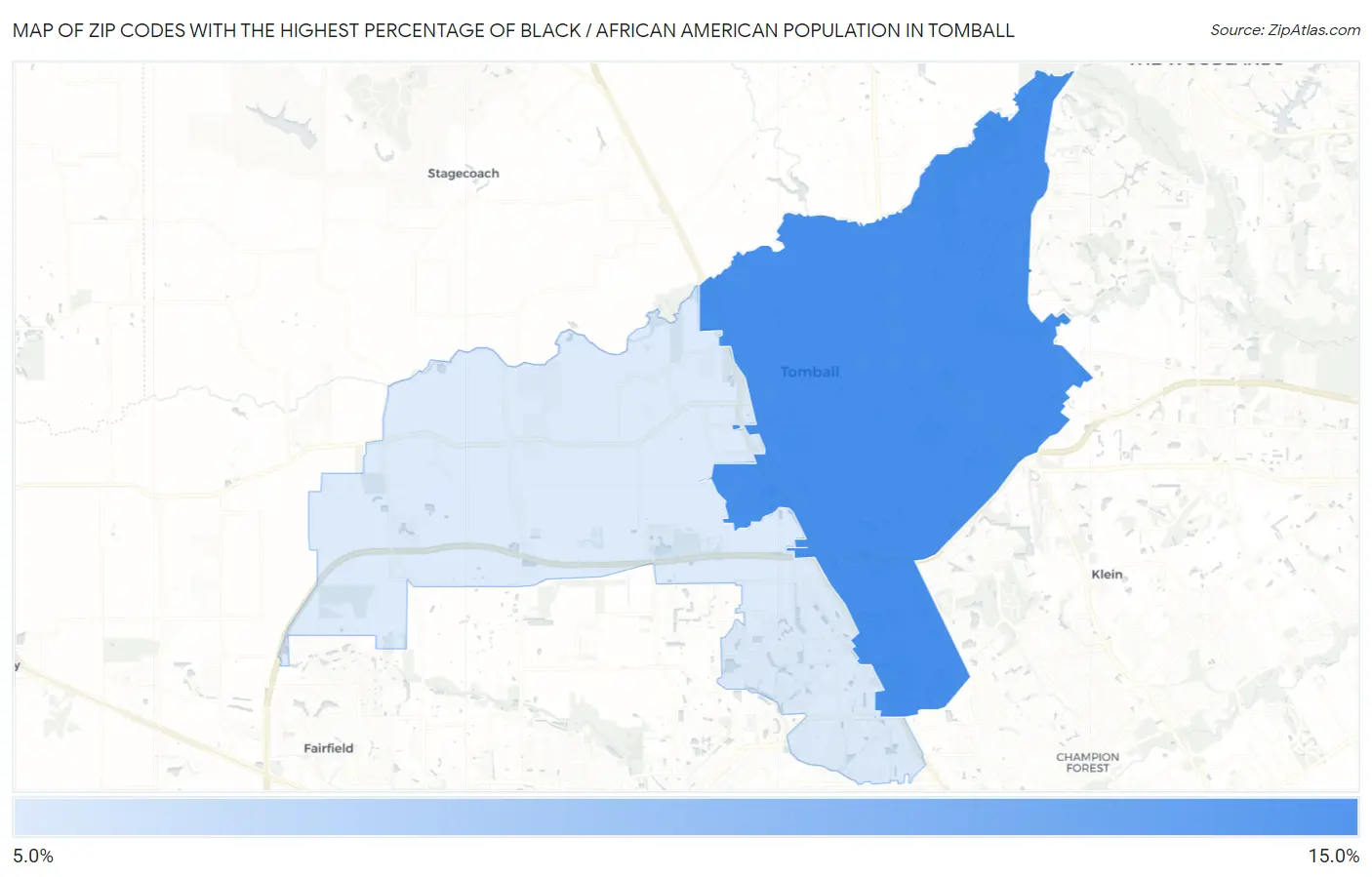 Zip Codes with the Highest Percentage of Black / African American Population in Tomball Map