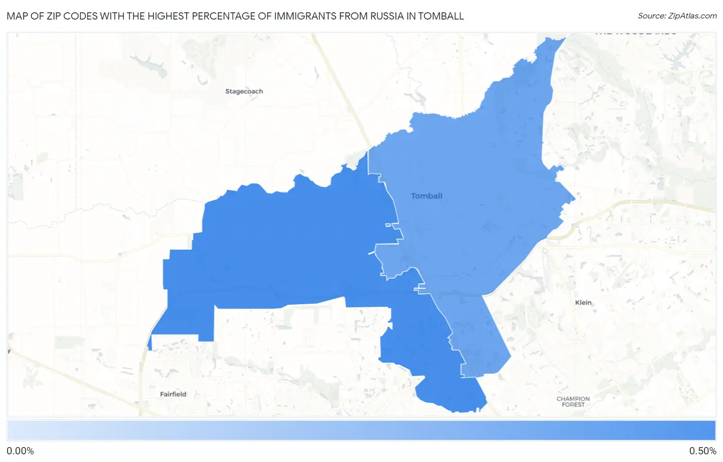 Zip Codes with the Highest Percentage of Immigrants from Russia in Tomball Map