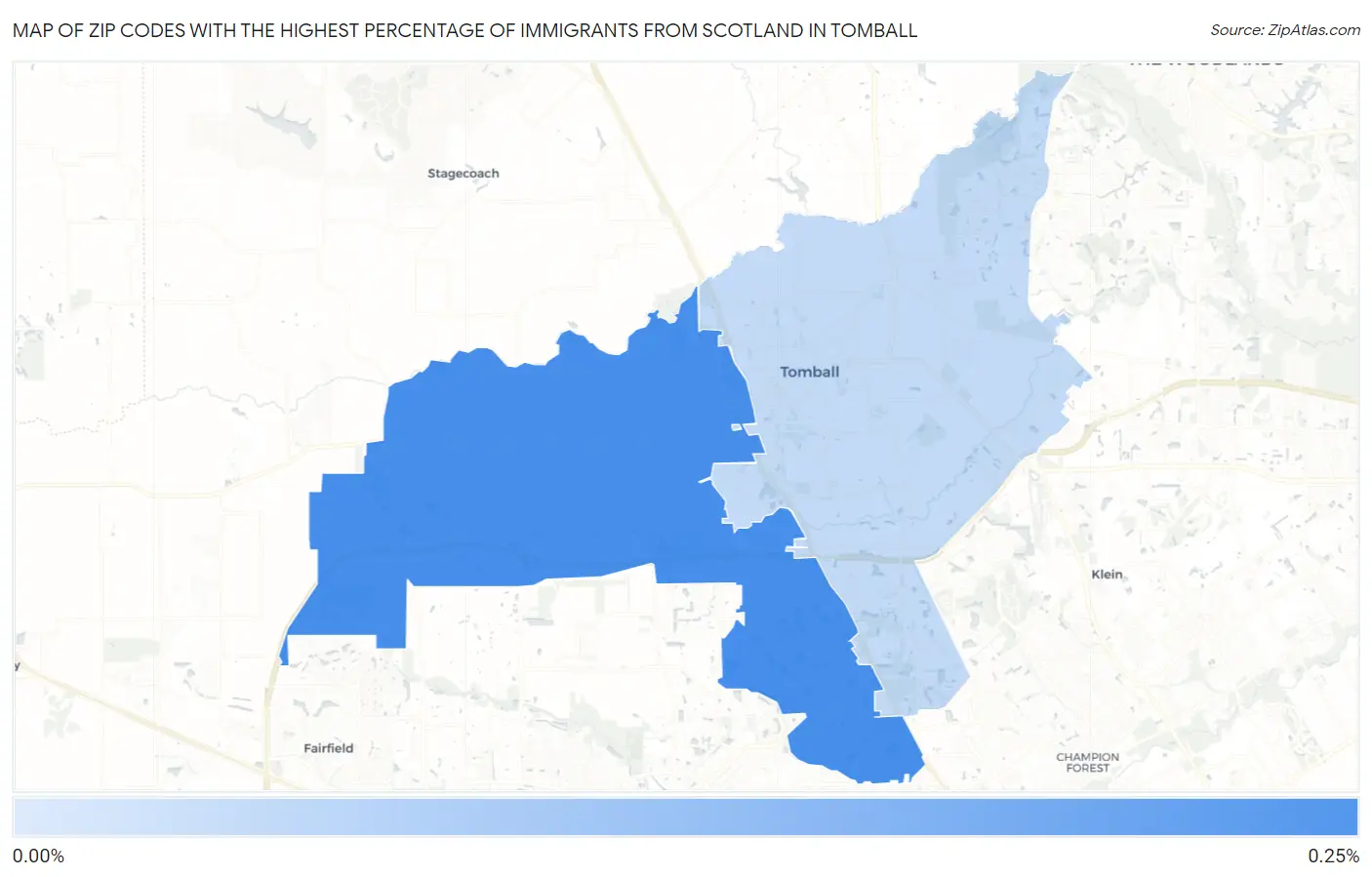 Zip Codes with the Highest Percentage of Immigrants from Scotland in Tomball Map