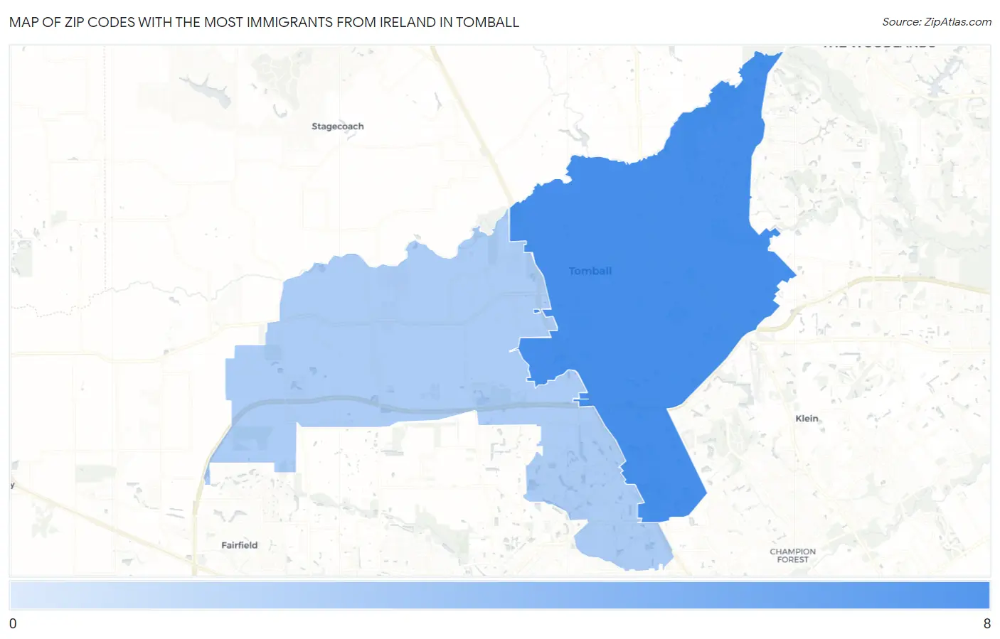Zip Codes with the Most Immigrants from Ireland in Tomball Map