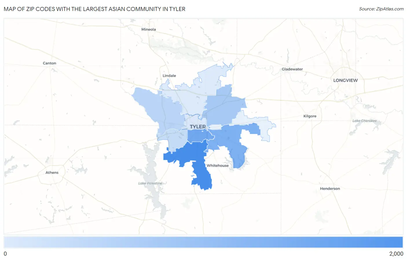 Zip Codes with the Largest Asian Community in Tyler Map