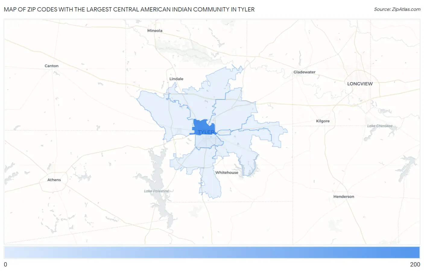 Zip Codes with the Largest Central American Indian Community in Tyler Map