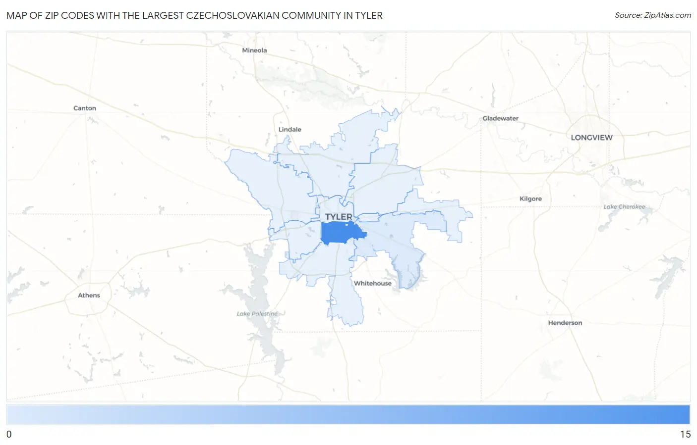 Zip Codes with the Largest Czechoslovakian Community in Tyler Map