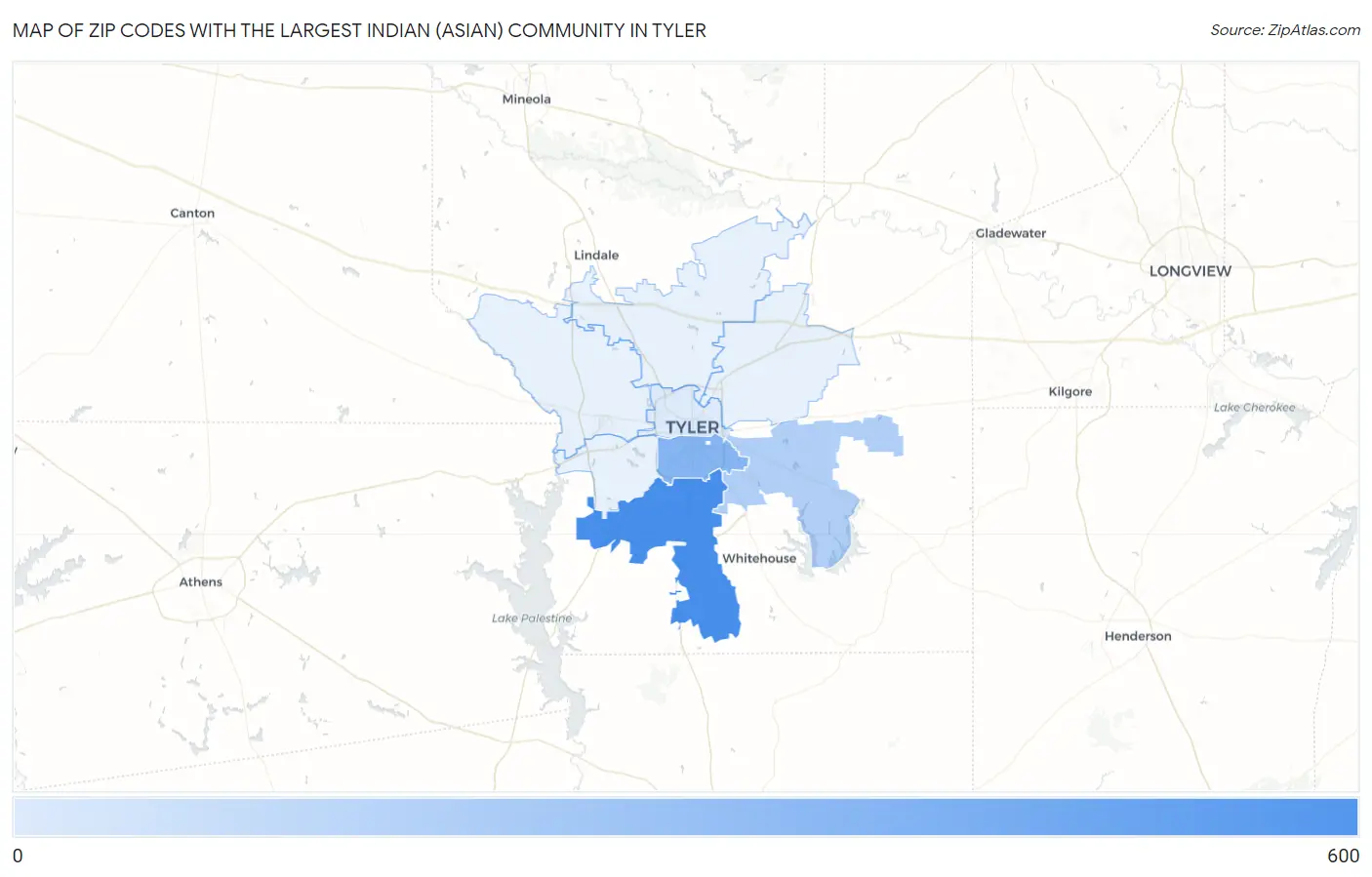 Zip Codes with the Largest Indian (Asian) Community in Tyler Map
