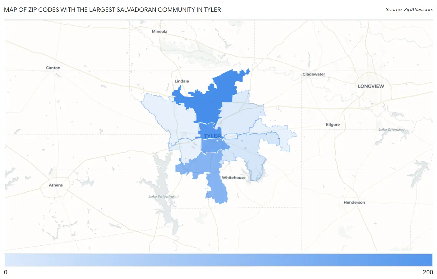 Zip Codes with the Largest Salvadoran Community in Tyler Map