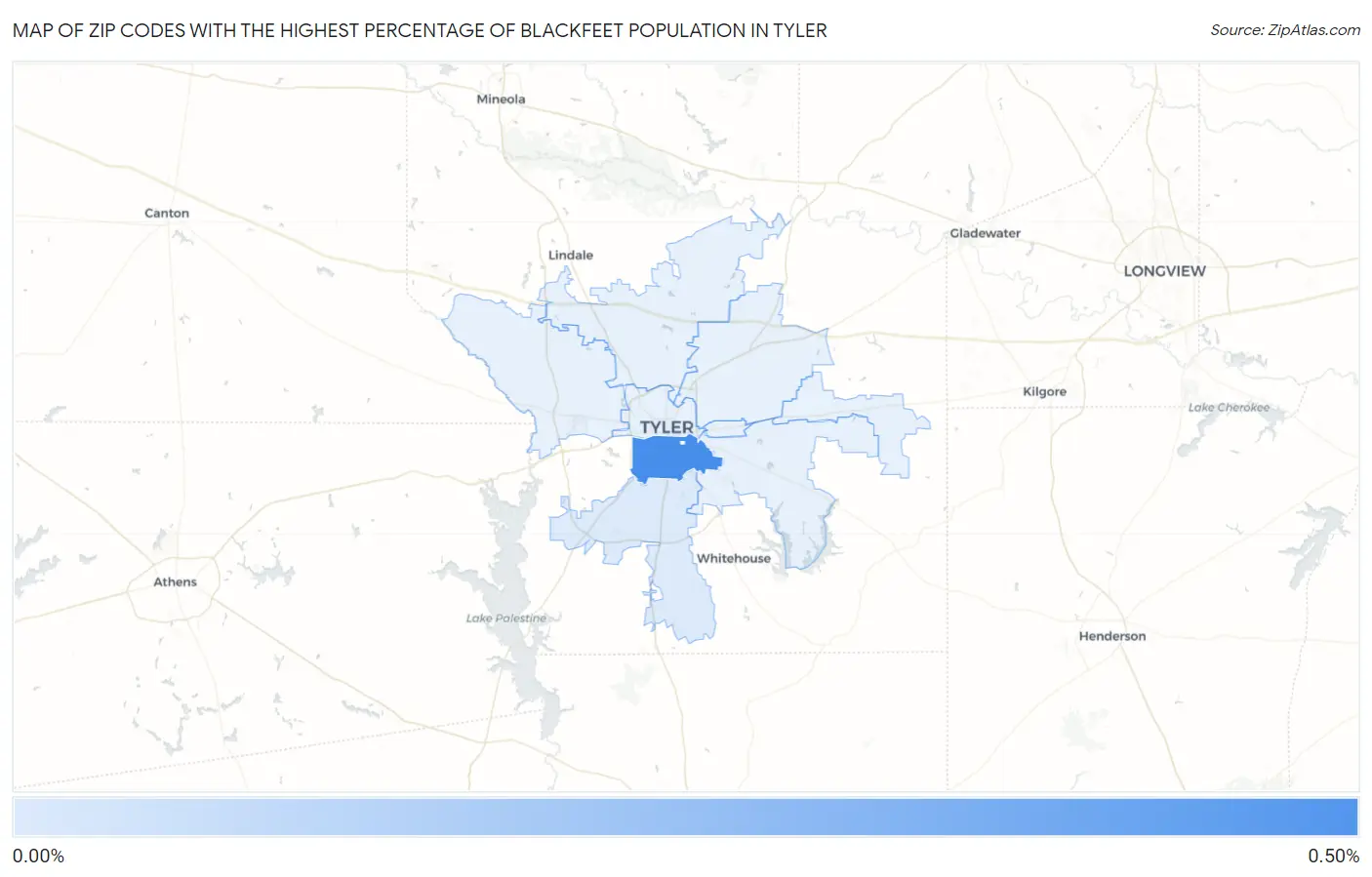 Zip Codes with the Highest Percentage of Blackfeet Population in Tyler Map