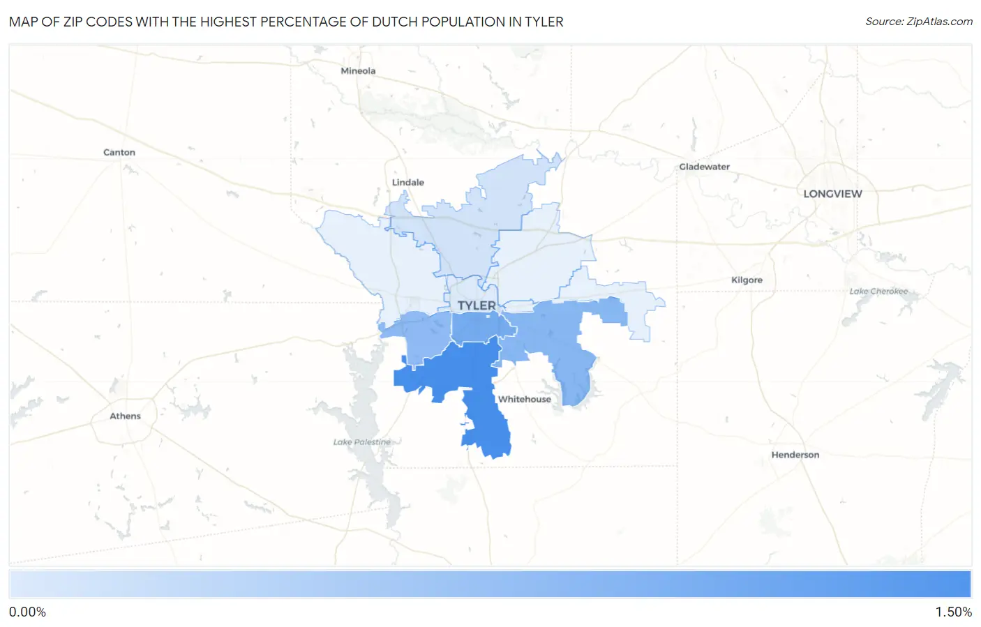 Zip Codes with the Highest Percentage of Dutch Population in Tyler Map