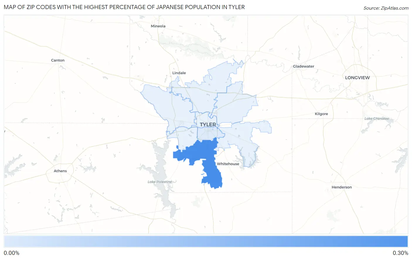 Zip Codes with the Highest Percentage of Japanese Population in Tyler Map