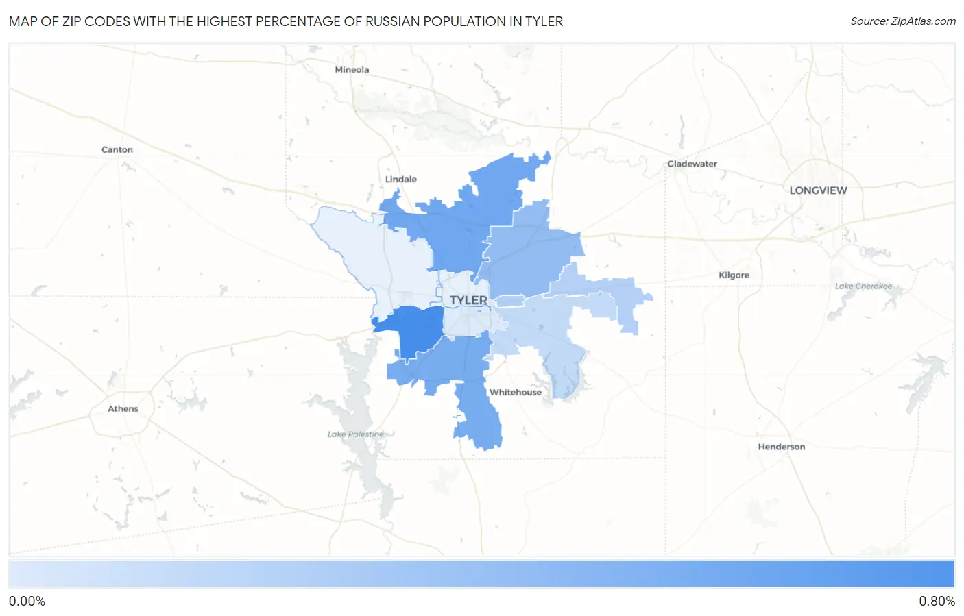 Zip Codes with the Highest Percentage of Russian Population in Tyler Map