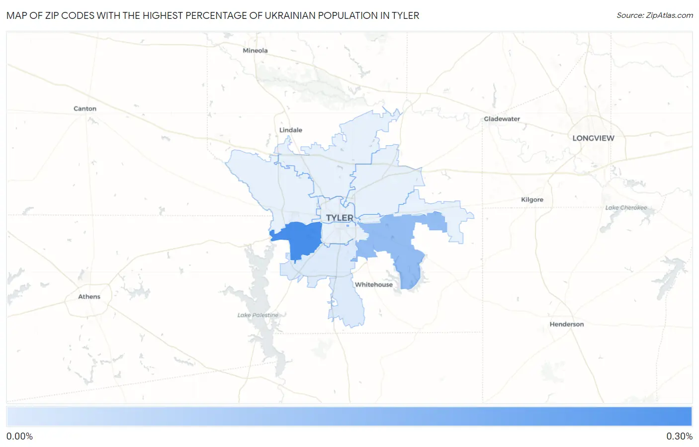 Zip Codes with the Highest Percentage of Ukrainian Population in Tyler Map