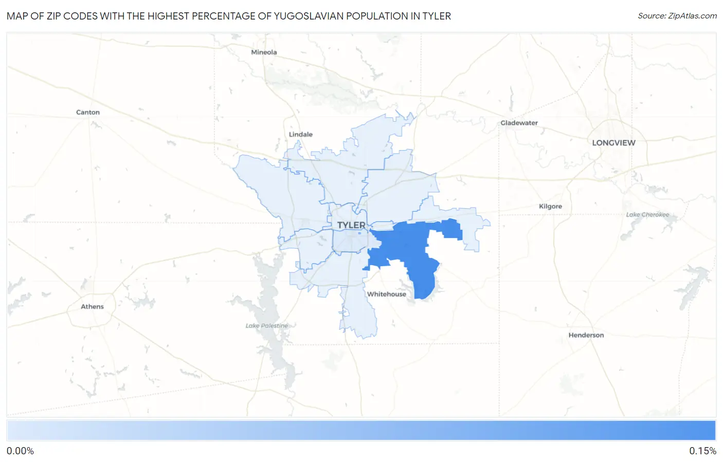 Zip Codes with the Highest Percentage of Yugoslavian Population in Tyler Map