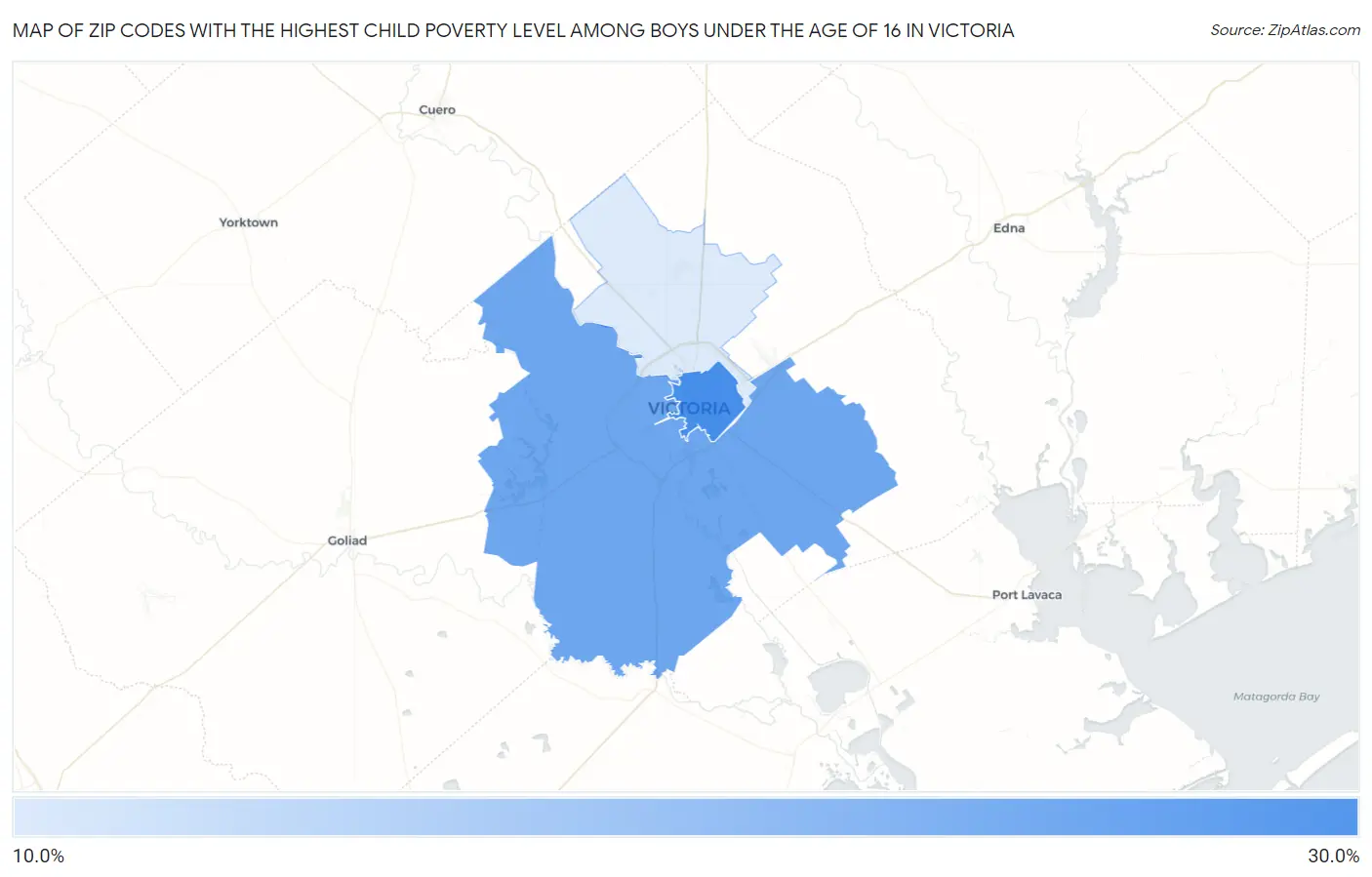 Zip Codes with the Highest Child Poverty Level Among Boys Under the Age of 16 in Victoria Map