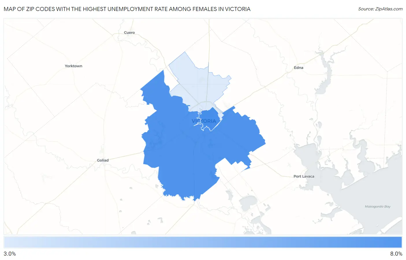 Zip Codes with the Highest Unemployment Rate Among Females in Victoria Map