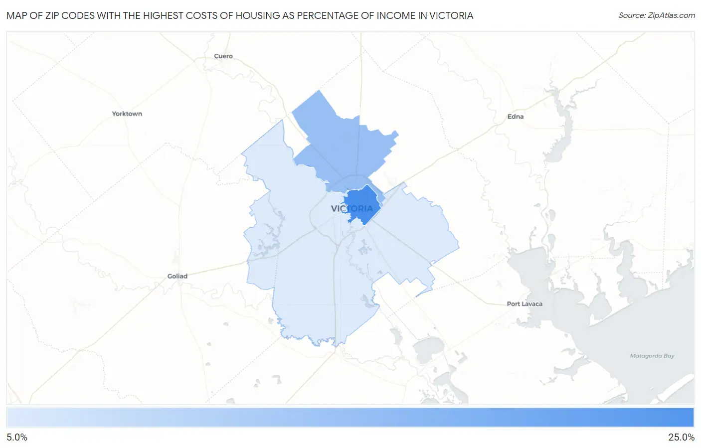 Zip Codes with the Highest Costs of Housing as Percentage of Income in Victoria Map