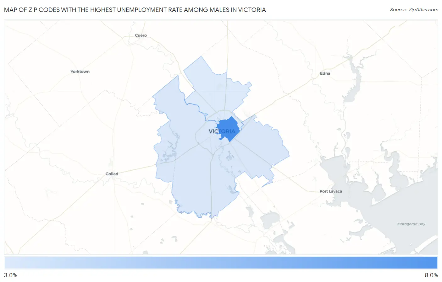 Zip Codes with the Highest Unemployment Rate Among Males in Victoria Map
