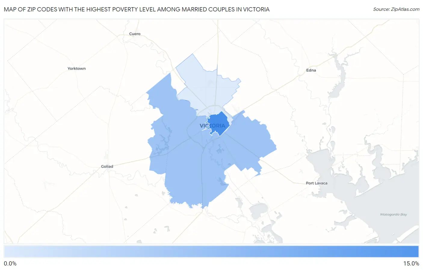 Zip Codes with the Highest Poverty Level Among Married Couples in Victoria Map