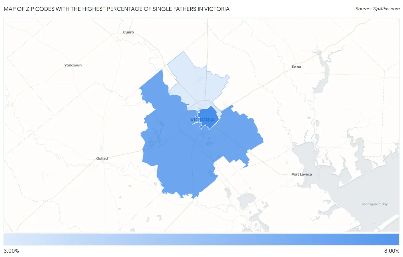 Zip Codes with the Highest Percentage of Single Fathers in Victoria Map