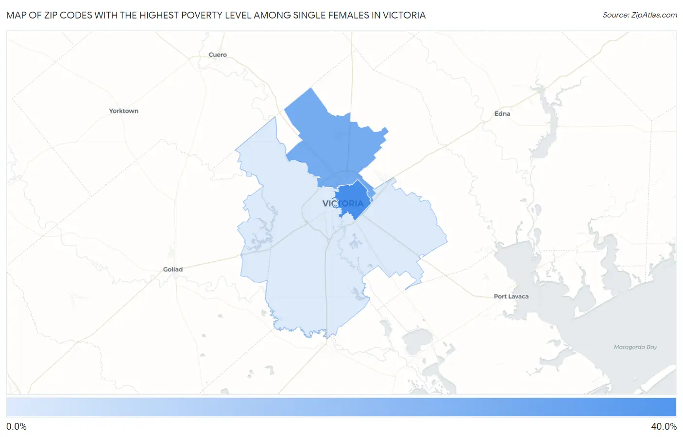 Zip Codes with the Highest Poverty Level Among Single Females in Victoria Map