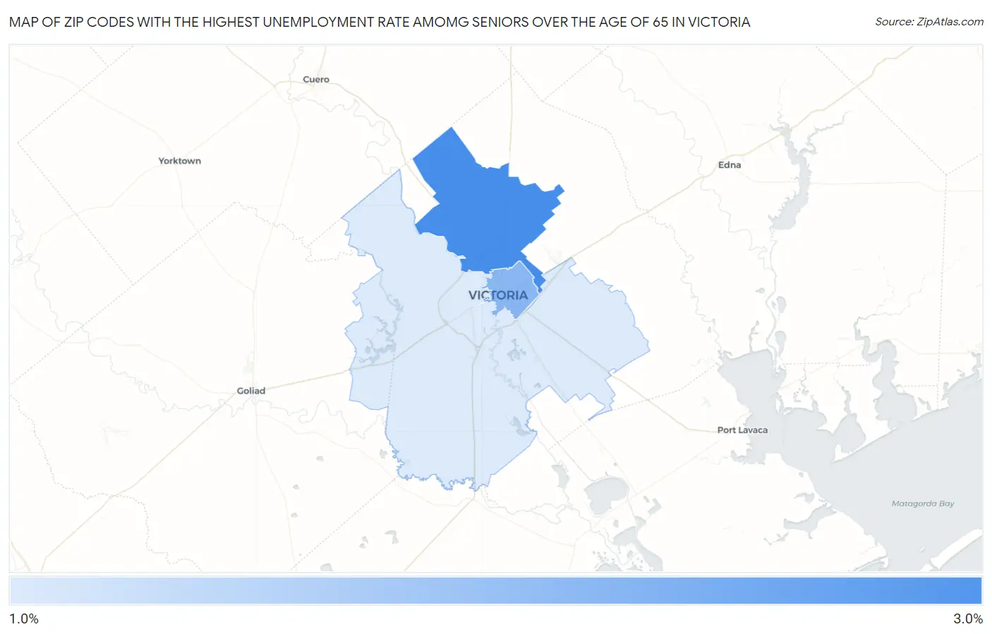 Zip Codes with the Highest Unemployment Rate Amomg Seniors Over the Age of 65 in Victoria Map