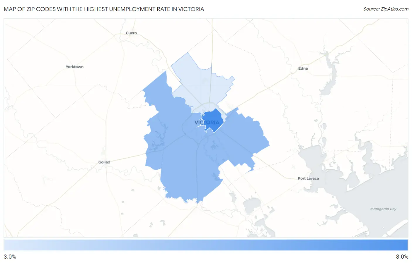 Zip Codes with the Highest Unemployment Rate in Victoria Map