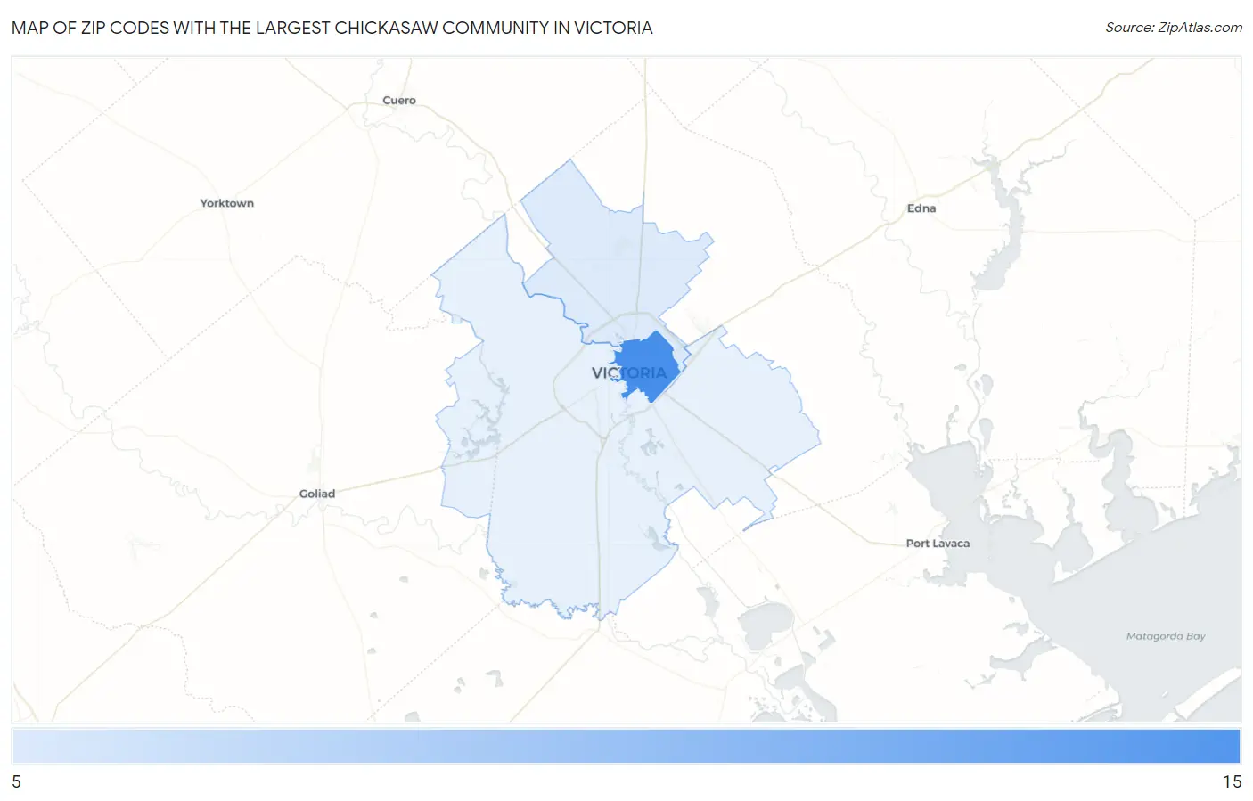 Zip Codes with the Largest Chickasaw Community in Victoria Map