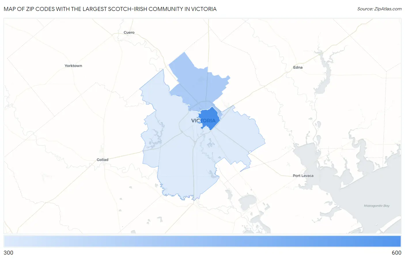 Zip Codes with the Largest Scotch-Irish Community in Victoria Map