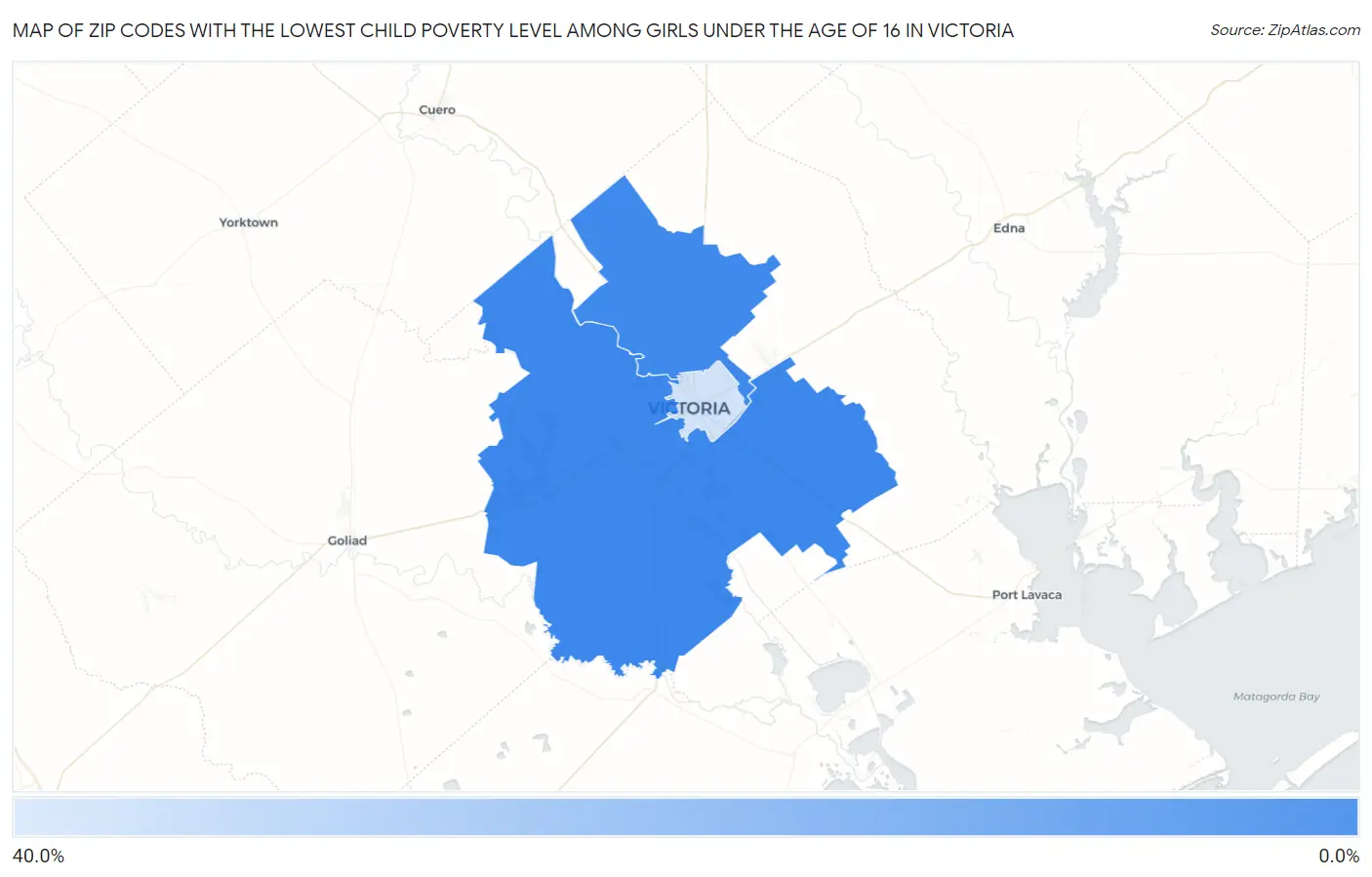 Zip Codes with the Lowest Child Poverty Level Among Girls Under the Age of 16 in Victoria Map