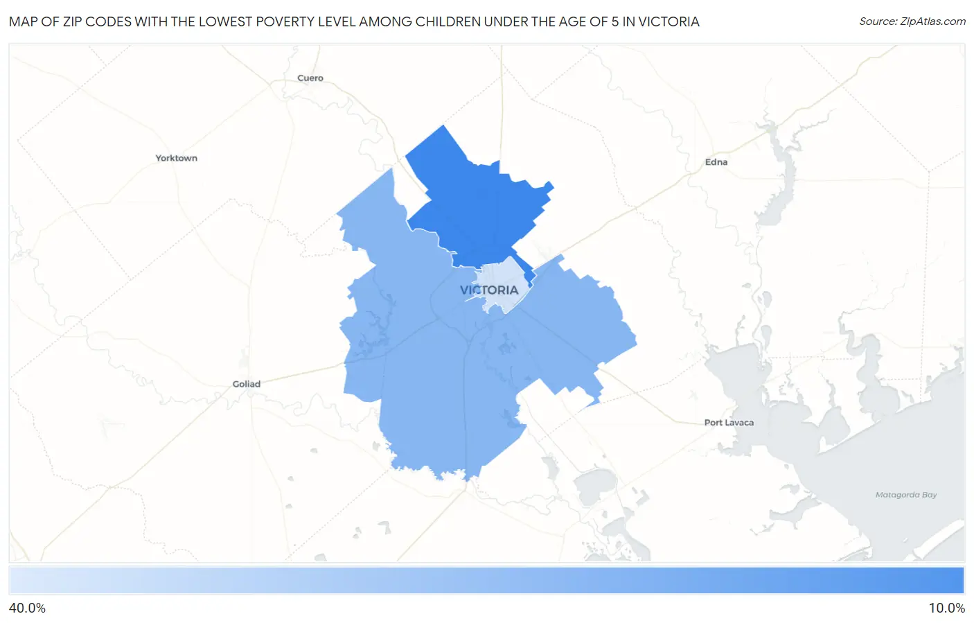 Zip Codes with the Lowest Poverty Level Among Children Under the Age of 5 in Victoria Map