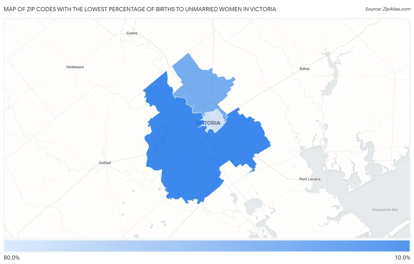 Zip Codes with the Lowest Percentage of Births to Unmarried Women in Victoria Map