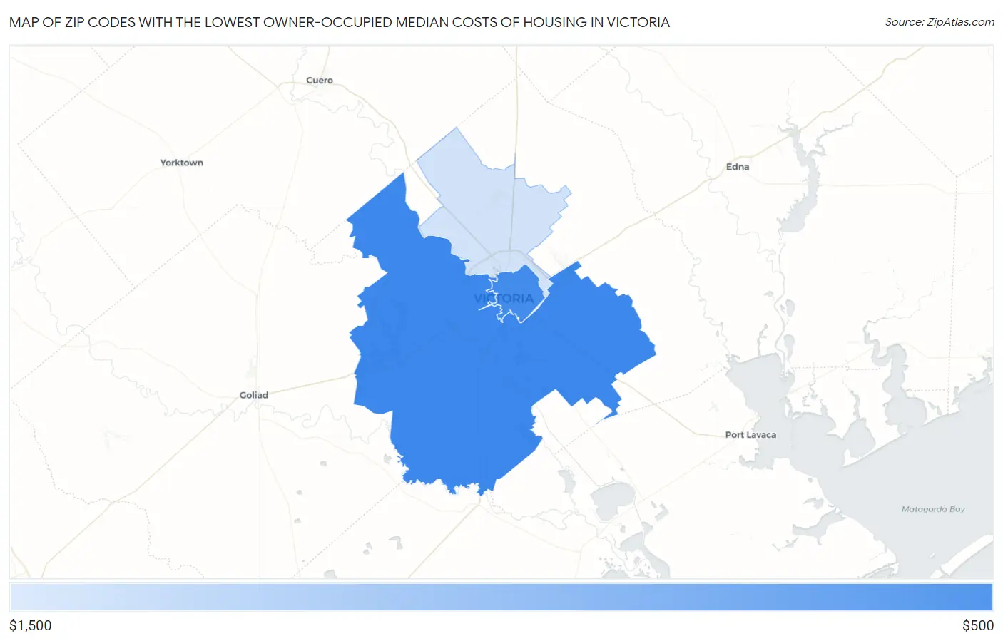 Zip Codes with the Lowest Owner-Occupied Median Costs of Housing in Victoria Map
