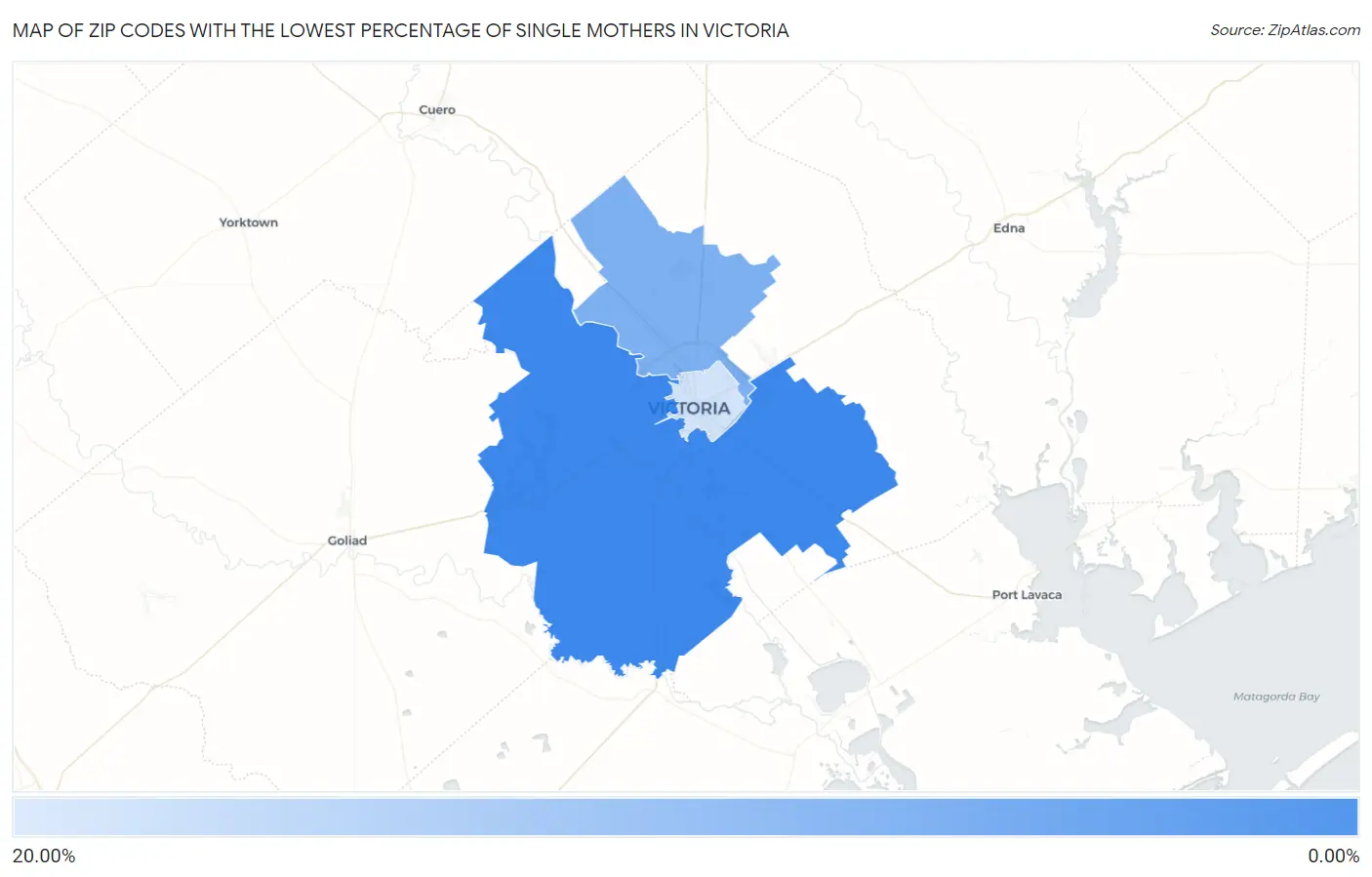 Zip Codes with the Lowest Percentage of Single Mothers in Victoria Map