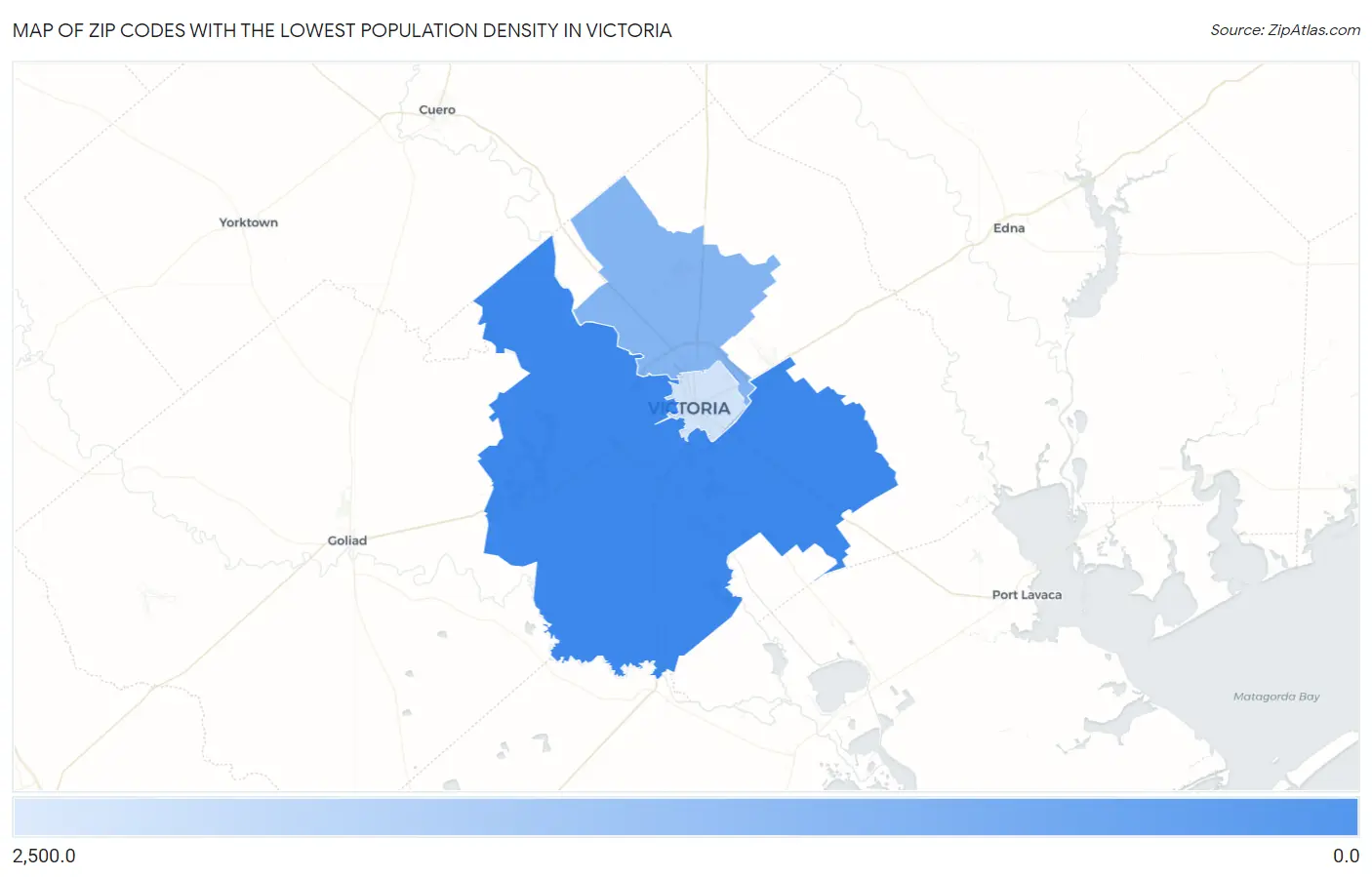 Zip Codes with the Lowest Population Density in Victoria Map