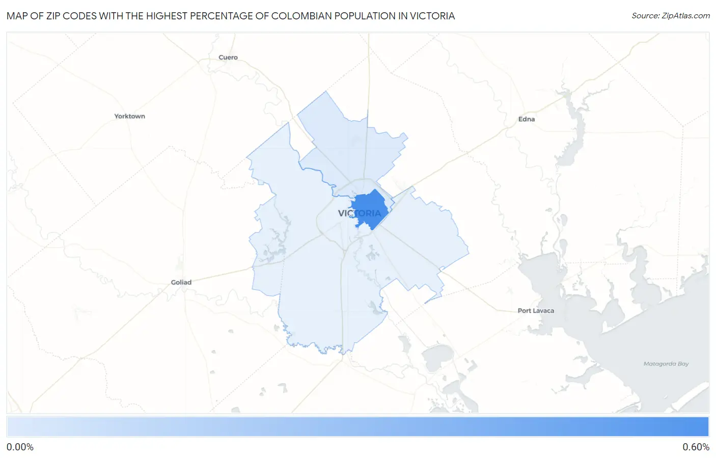 Zip Codes with the Highest Percentage of Colombian Population in Victoria Map