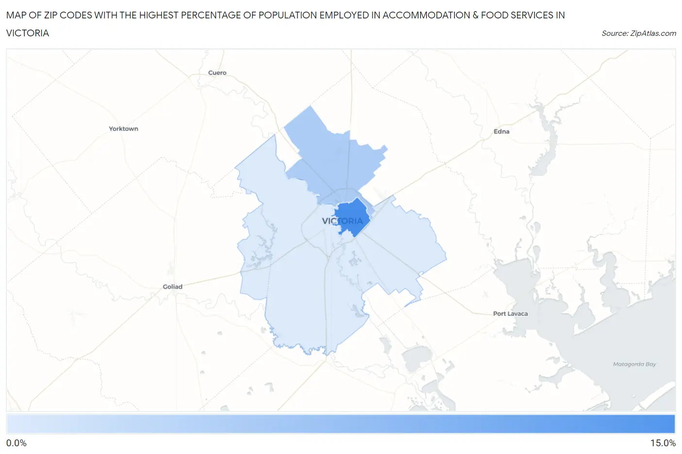Zip Codes with the Highest Percentage of Population Employed in Accommodation & Food Services in Victoria Map
