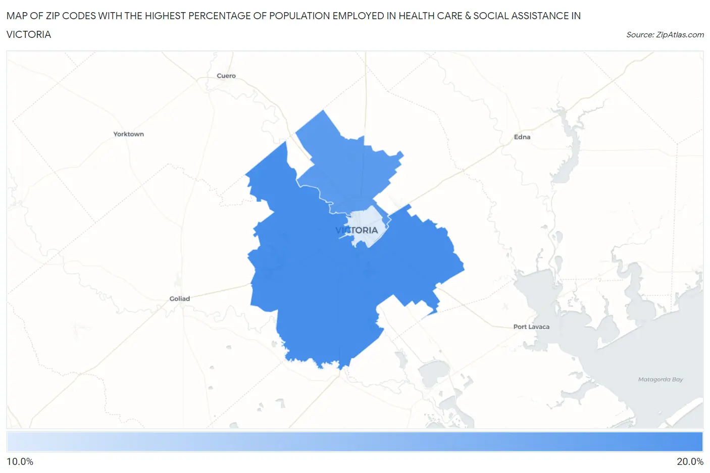 Zip Codes with the Highest Percentage of Population Employed in Health Care & Social Assistance in Victoria Map